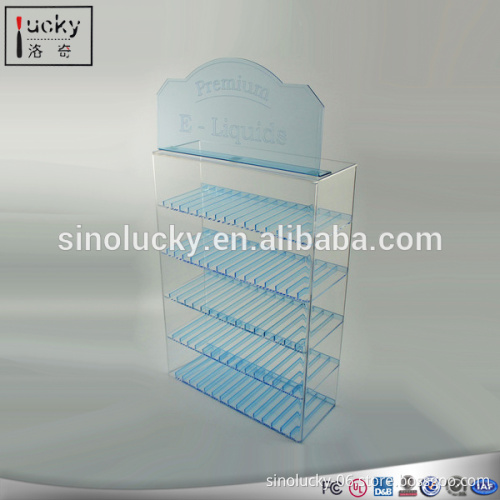 Custom 5 layer acrylic material E liquid display rack /multi divides display stand with sign